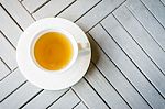 A Cup Of Tea On The Table. Top View Stock Photo