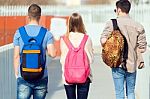 A Group Of Friends Talking In The Street After Class Stock Photo