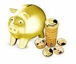 A Piggy Bank With Money Isolated On A White Background, Savings Stock Photo