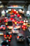 Abstract Blur Traffic And Car Lights Bokeh In Rush Hour Backgrou Stock Photo