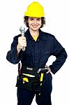 Active Team Woker Holding Spanner In Hand Stock Photo