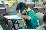 Activity Of Teaching Elementary Students. Elementary Students Are Test Lesson. The Students Intend Exam Stock Photo