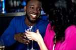 Affectionate Romantic Couple In A Bar Stock Photo