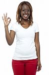 African Girl Fingers Okay Gesture Stock Photo