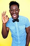 African Guy Showing Okay Gesture Stock Photo