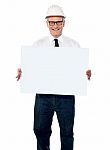 aged Architect showing Blank board Stock Photo