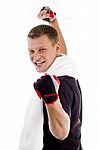 Aggressive Man With Clenched Arm Stock Photo