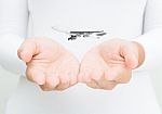 Airplane In Woman Hand Transport Concept Stock Photo