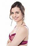 Alluring Female Model In Pink Brassiere Stock Photo