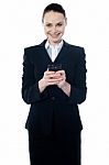 Amarican Female Assistant Texting Stock Photo