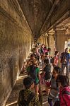 Ancient Corridor At Angkor Wat Stock Photo