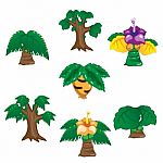 Ancient Trees Cartoon  On White Background Stock Photo