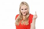 Angry Female Showing Middle Finger Stock Photo