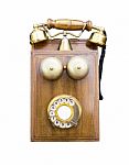 Antique Wooden Telephone Stock Photo