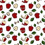 Apple Seamless Pattern By Hand Drawing On White Backgrounds Stock Photo