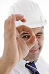 Architect Showing Ok Gesture Stock Photo