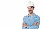 Architect Standing With Hardhat Stock Photo