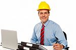 Architect Wearing Safety Helmet Stock Photo