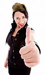 Army Woman With Thumbs Up Stock Photo