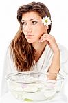 Aromatherapy Bowl And Brunette Woman Stock Photo