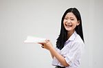 Asia Thai High School Student Uniform Beautiful Girl Read A Book Stock Photo