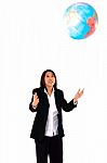 Asian Businesswoman With Globe Stock Photo