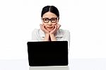 Asian Corporate Woman Thinking Something Stock Photo