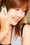 Asian Girl And Mobile Phone Stock Photo