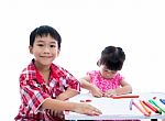 Asian Kids Playing With Play Clay On Table. Strengthen The Imagi Stock Photo