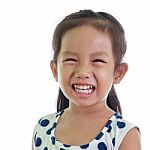 Asian Little Girl On White Background Stock Photo