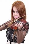 Asian Woman And Violin Stock Photo