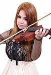 Asian Woman And Violin Stock Photo