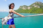 Asian Woman On The Boat Stock Photo