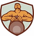 Athlete Weightlifter Lifting Kettlebell Crest Retro Stock Photo