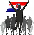 Athlete With The Croatia Flag At The Finish Stock Photo