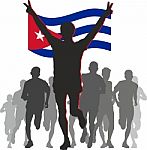 Athlete With The Cuba Flag At The Finish Stock Photo