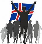 Athlete With The Iceland Flag At The Finish Stock Photo