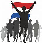 Athlete With The Netherlands Flag At The Finish Stock Photo