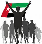 Athlete With The United Arab Emirates Flag At The Finish Stock Photo