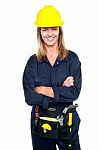 Attractive Architect Woman With Yellow Hard Hat Stock Photo
