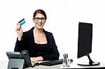 Attractive Businesswoman Holding Credit Card Stock Photo