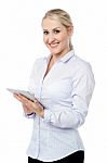 Attractive Corporate Lady With Touch Pad Stock Photo