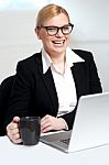 Attractive Female Holding Black Coffee Cup Stock Photo