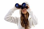 Attractive Model Watching Through Binocular Stock Photo