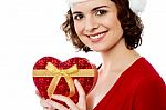 Attractive Santa Showing Gift Box Stock Photo