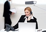 Attractive Secretary Attending Phone Call Stock Photo