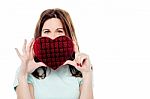 Attractive Woman With Gift Box In Form Of Heart Stock Photo