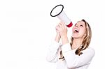 Attractive Woman With Megaphone Stock Photo