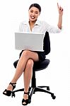 Attractive Woman Working On Laptop Stock Photo