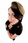 Attractive Young Female With Arms Crossed And Army Cap Stock Photo